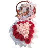 Сердце из роз + плюшевый мишка и корзинка со сладостями 